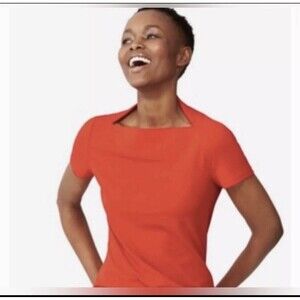 Kate Spade Saturday Orange Boatneck Short Sleeve Shirt 100% Cotton Preppy XS